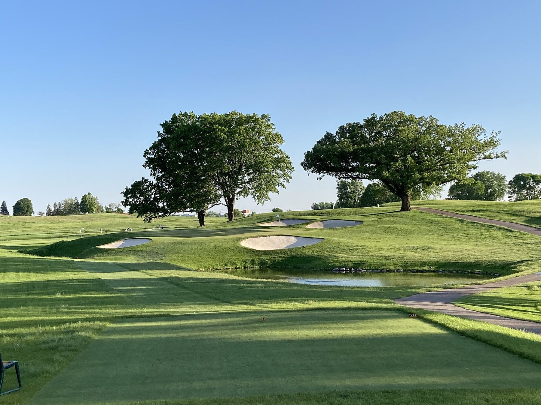 The 17th hole at Hazeltine National Golf Club at dawn