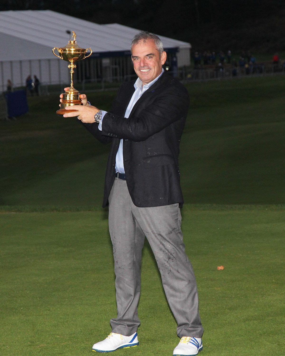 Paul McGinley holding the Ryder Cup at Gleneagles, 2014