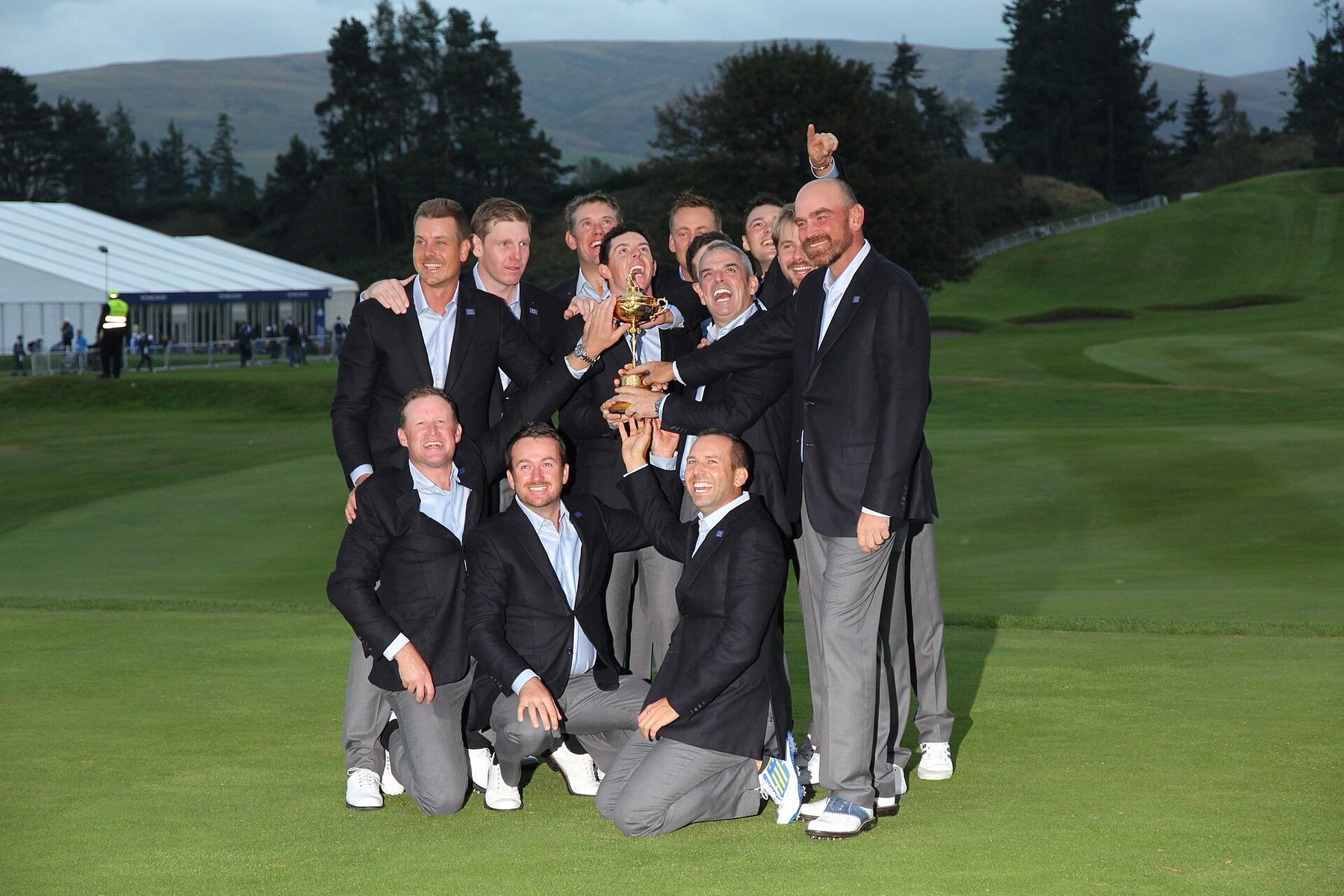 Team Europe with the Ryder Cup at Gleneagles, 2014